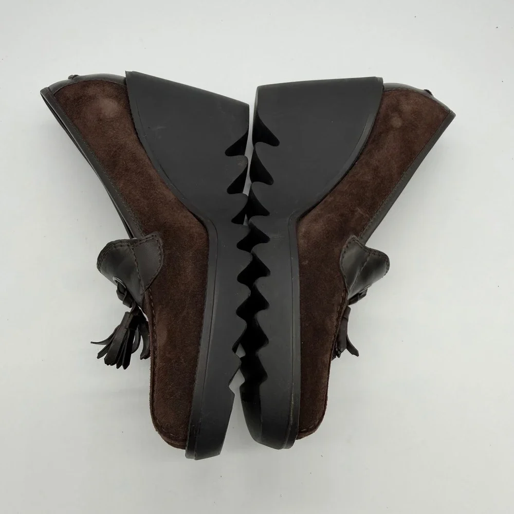 Donald J Pliner Baco Brown Suede Leather Tassel Wedge‎ Loafers Womens 6.5M